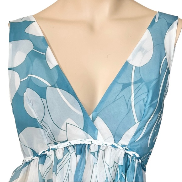 Vintage Eve Stillman Maxi Dress Sheer Blue White Floral Print V Neck Size Small - Picture 3 of 15